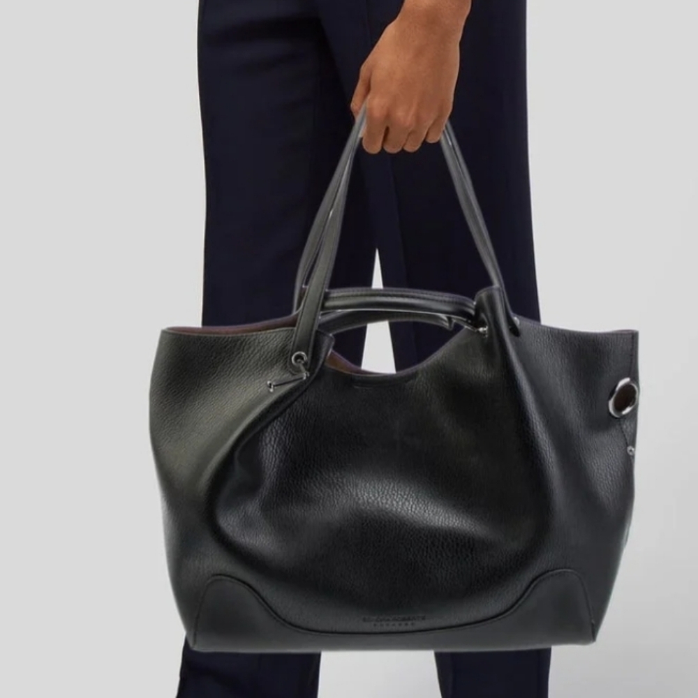 NWT‎ Black Vegan Leather Tote Bag- Satchel Carryon Handbag Office Work